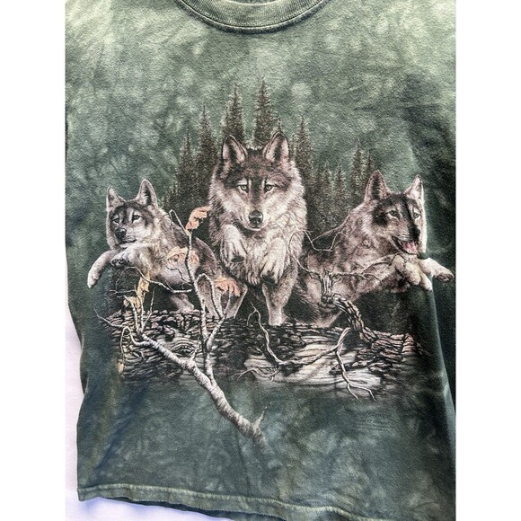 The Mountain Find 12 Wolves Shirt Green Tie Dye Boys Large - Picture 3 of 7